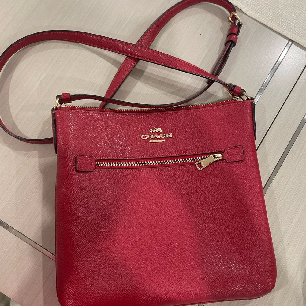 Coach Crimson Red Leather Crossbody with Gold Hardware